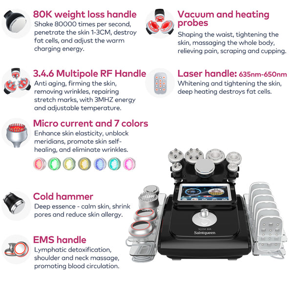 SQ154D Max 11-in-1 80K Ultrasonic Cavitation & RF Machine with Laser + Microcurrent Pads