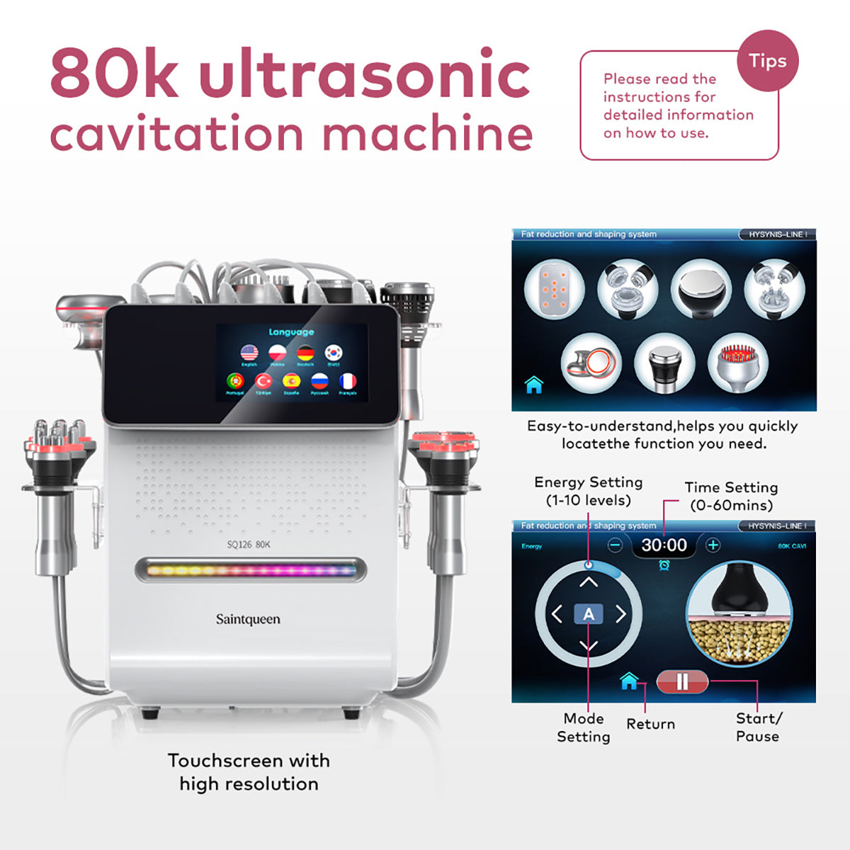 SQ126A Max – Appareil silhouette 11-en-1, cavitation 80K, RF et laser