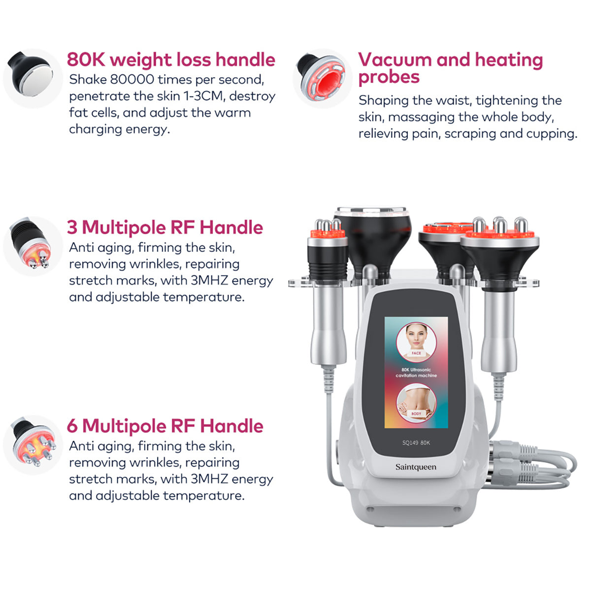 SQ149 Basic – Appareil silhouette 4-en-1, cavitation 80K, RF et massage sous vide