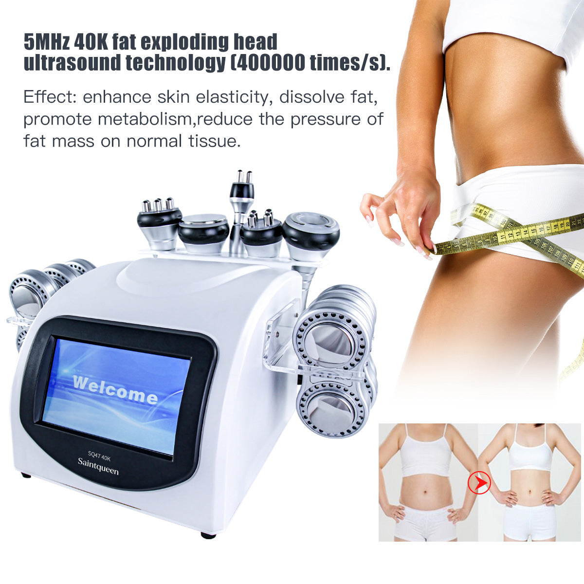 SQ47B Pro 6-en-1 – Cavitation 40K, trois RF, massage sous vide et plaques EMS laser