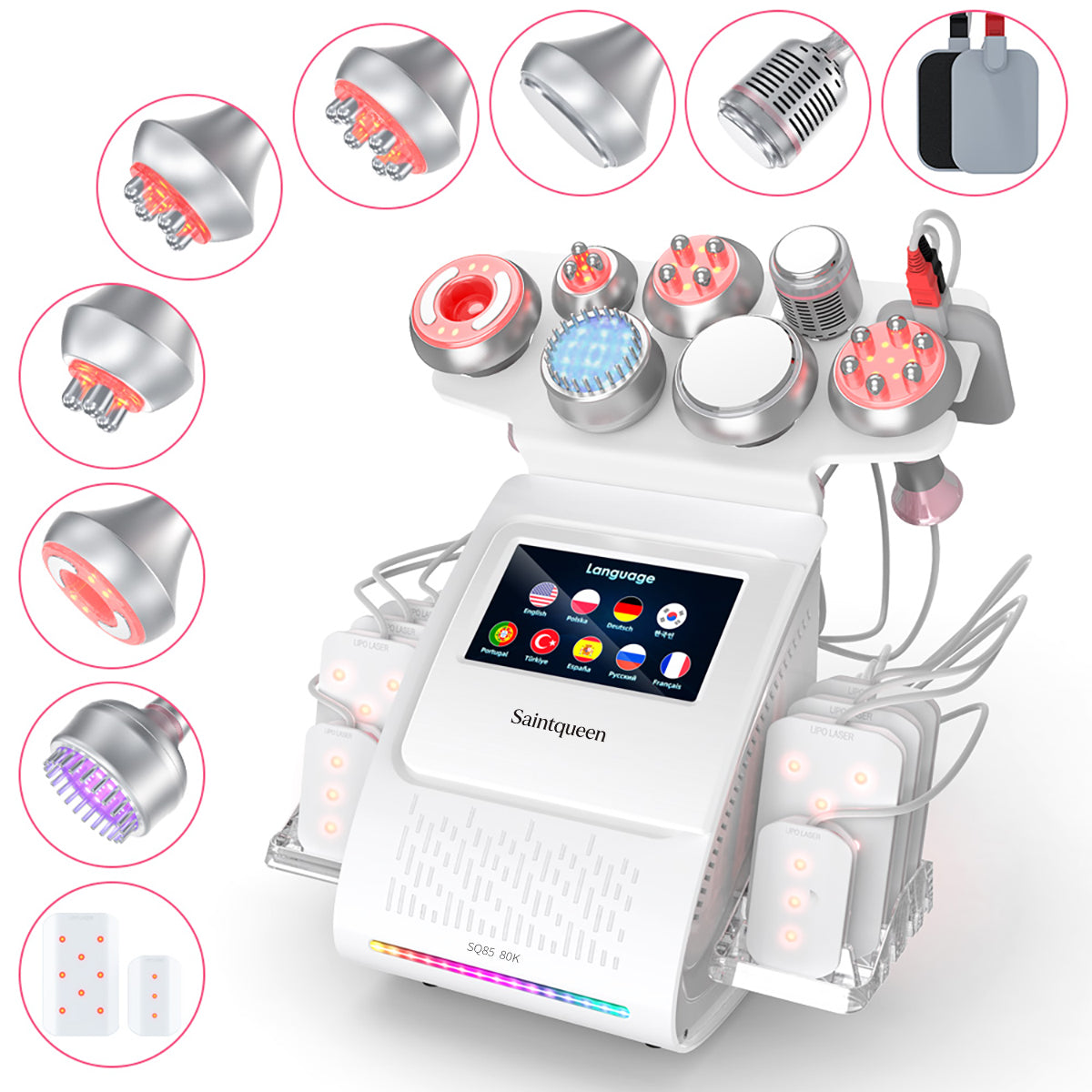 SQ85D Plus 9-en-1 – Cavitation 80K, RF, plaques laser, EMS et marteau froid Image principale du produit
