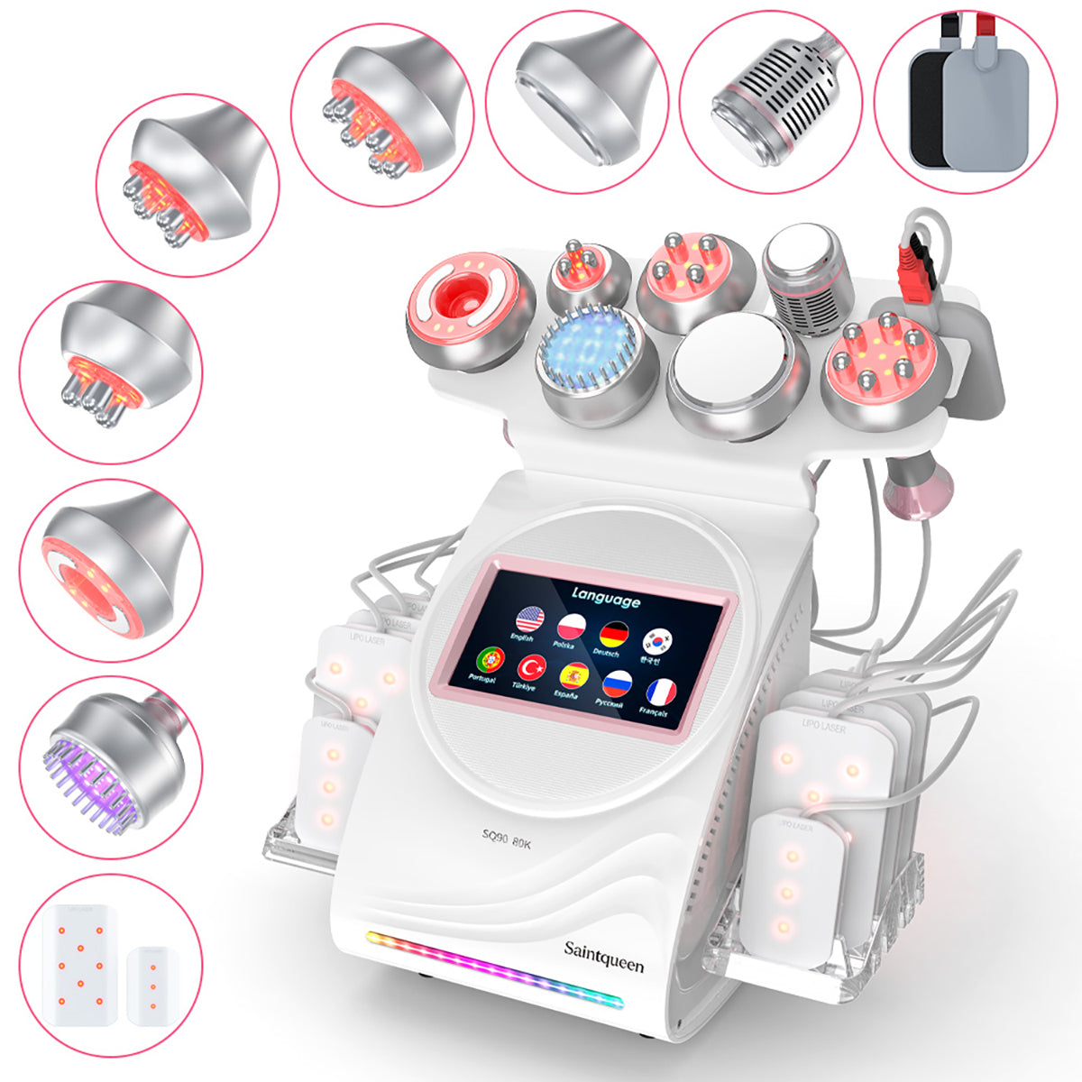 SQ90D Plus 9-en-1 – Cavitation 80K, RF, plaques laser, EMS et marteau froid