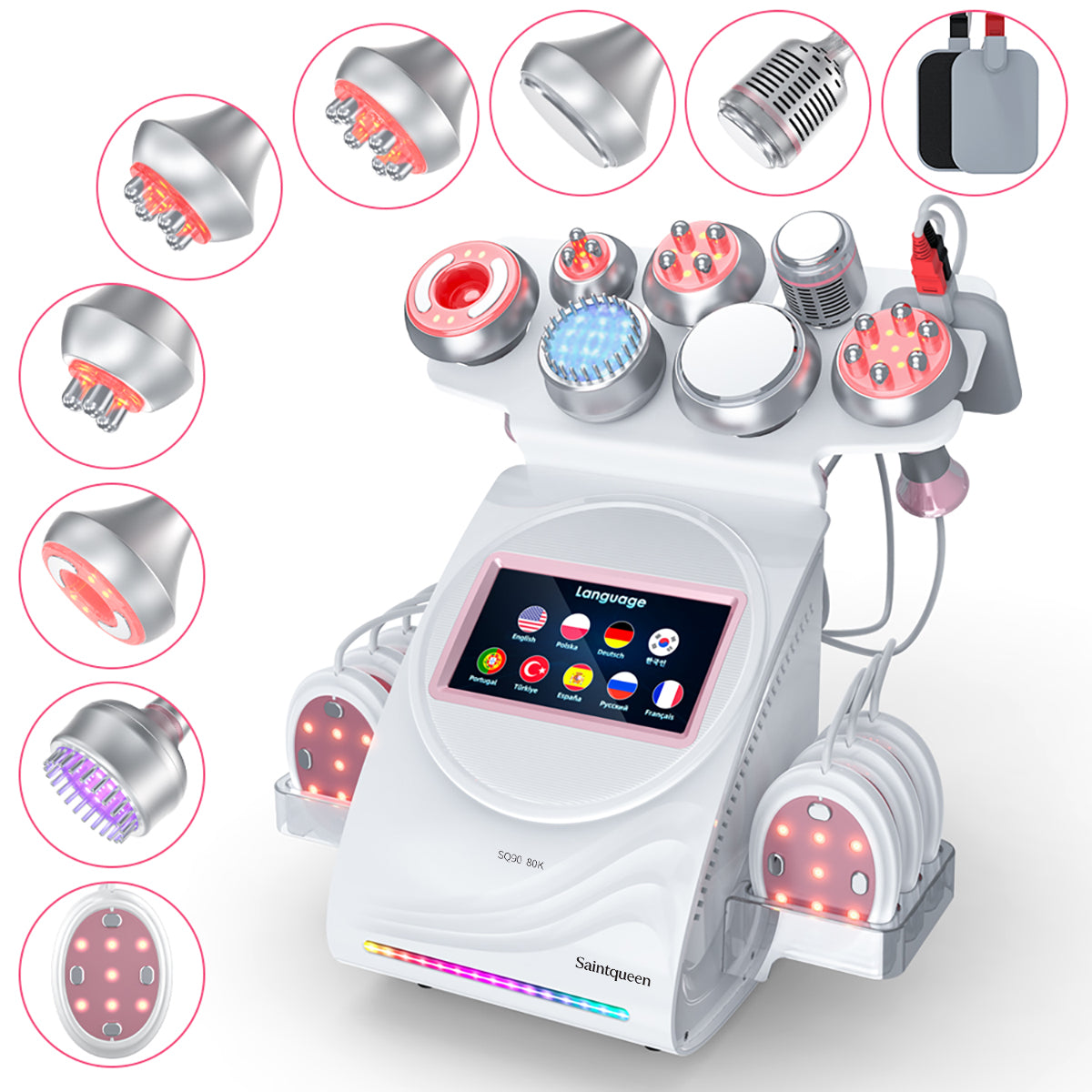 SQ90E Plus 9-en-1 – Cavitation 80K, RF, plaques combinées, EMS et marteau froid Image principale du produit